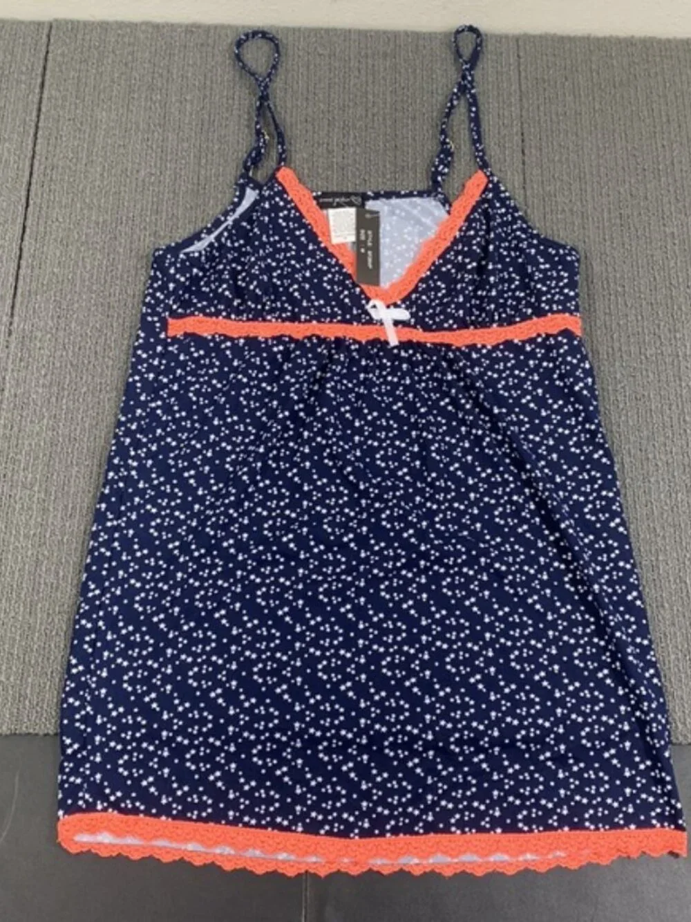 Emme Jordan 2 Piece Pajama Set Camisole & Pants Womens Size M Navy Stars Orange